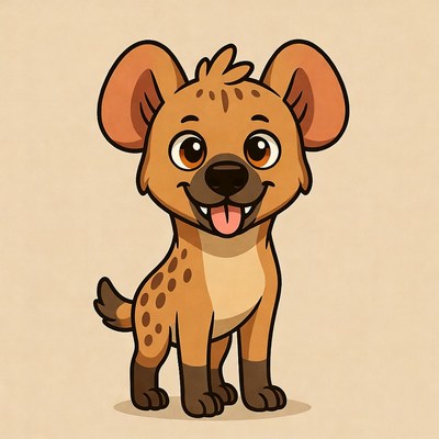 Cute cartoon baby hyena smiling