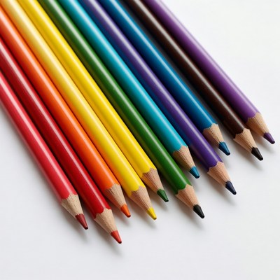 Colorful Rainbow Pencils on White Background
