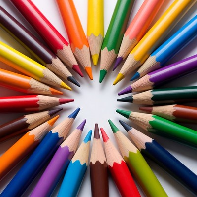 Colorful Pencils Arranged in Circle