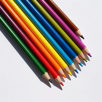 Colorful pencils arranged on white background
