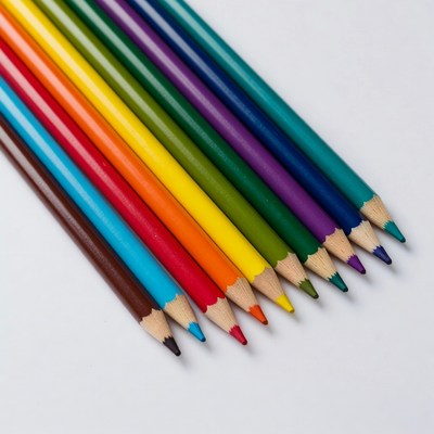 Colorful pencils arranged in rainbow