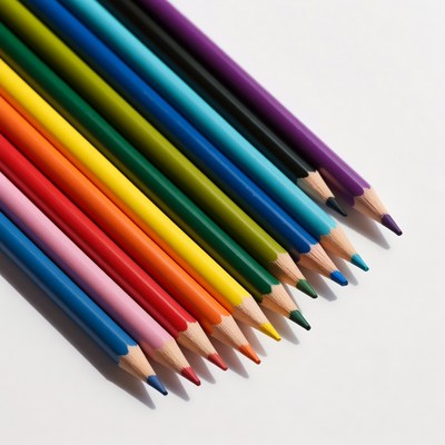 Colorful pencils arranged on white background