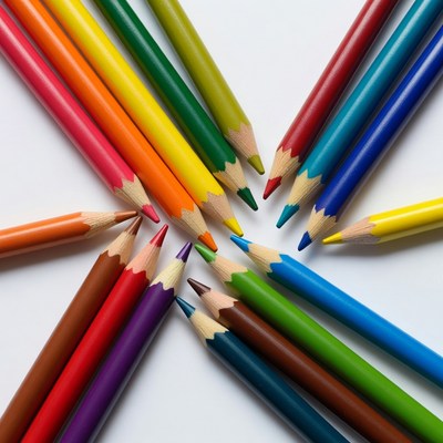 Colorful pencils arranged in circle