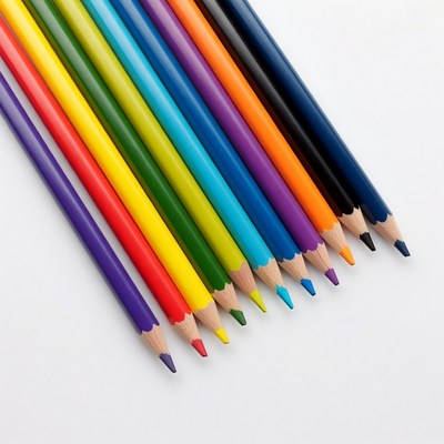 Colorful pencils arranged on white background