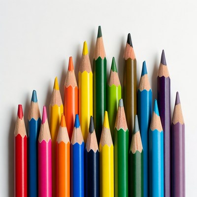 Colorful Pencils Arranged on White Background