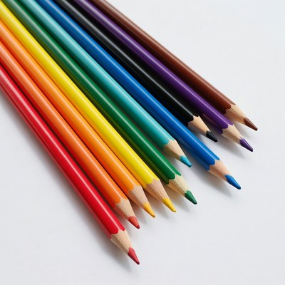 Colorful pencils arranged in rainbow
