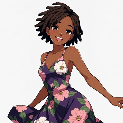 African-American girl in floral dress