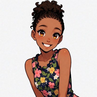 Smiling African-American girl in floral dress
