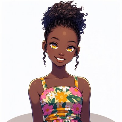 Smiling African-American girl in floral dress