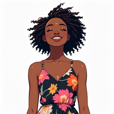 Smiling African-American woman in floral dress