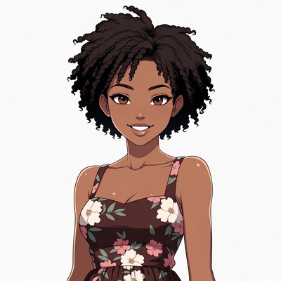 Smiling African-American woman in floral dress