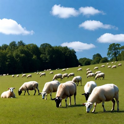 Sheep grazing on green hillside