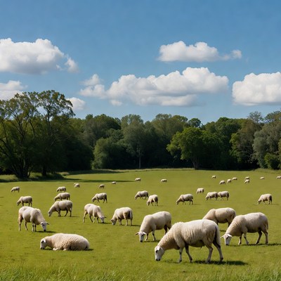 Sheep grazing in green field