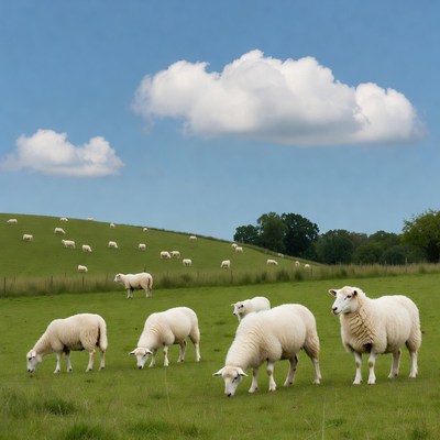 Sheep grazing on green hillside