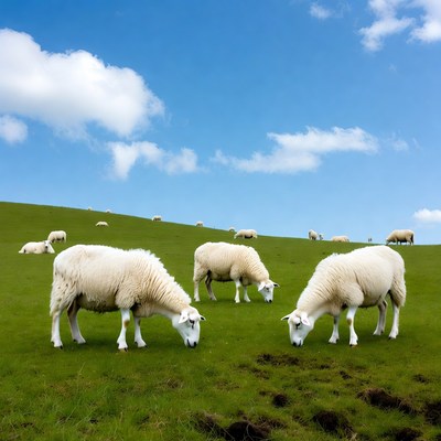 Sheep grazing on green hill