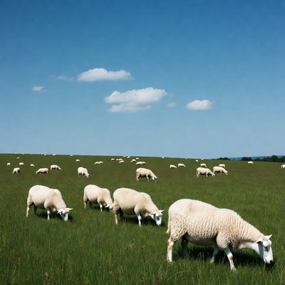 White sheep grazing green field