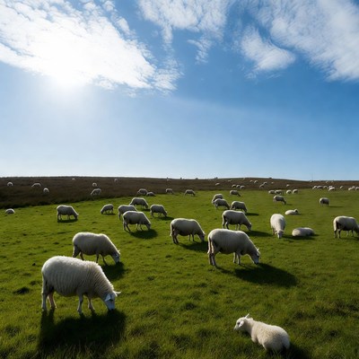 Sheep grazing on green hillside