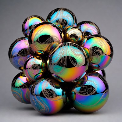 Cluster of Iridescent Metallic Spheres