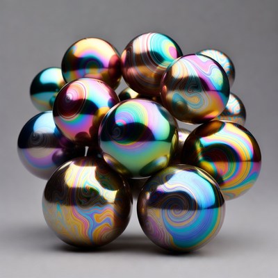 Cluster of Iridescent Metallic Spheres