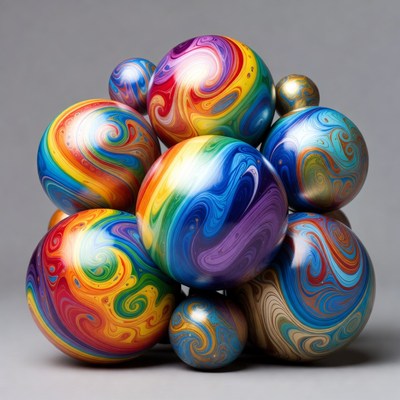 Colorful Swirling Marbles on Gray Background