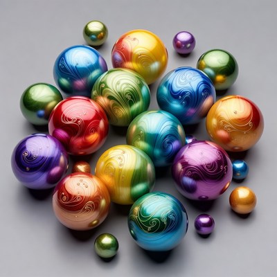 Colorful Iridescent Orbs on Gray Background