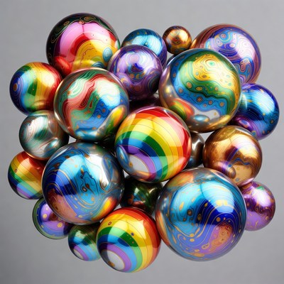 Colorful Iridescent Marbles Cluster