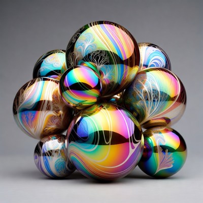 Cluster of Iridescent Dichroic Glass Orbs