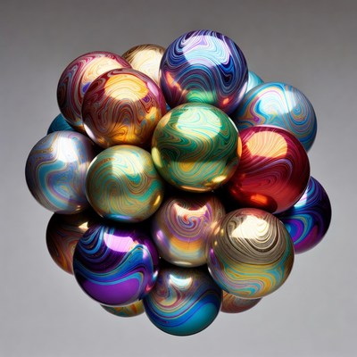 Cluster of Iridescent Metallic Spheres