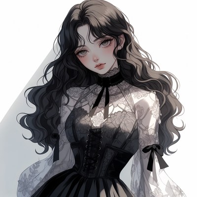 Anime girl in gothic lace dress