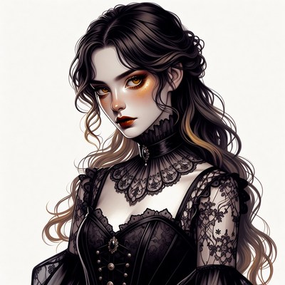 Gothic woman in black lace dress