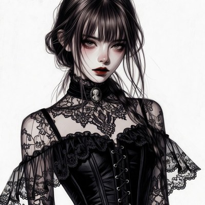 Gothic woman in black lace corset