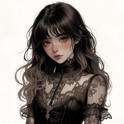 Anime girl in black lace corset