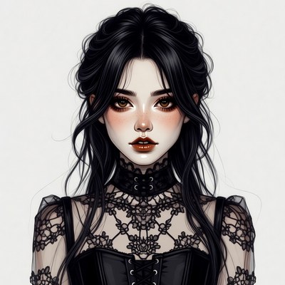 Woman in black lace gothic dress