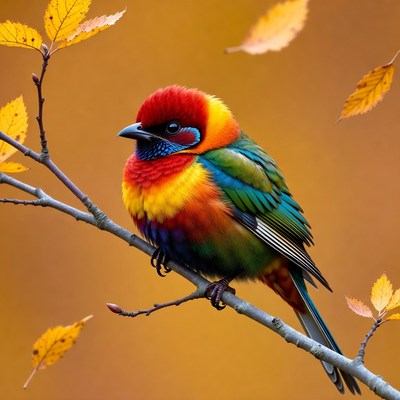 Colorful Australian Firetail Finch on Autumn Branch
