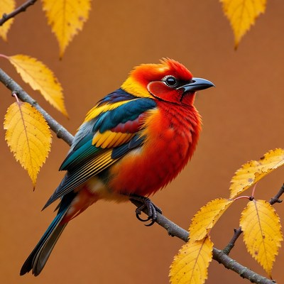 Colorful Oriole Perched on Autumn Branch