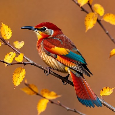 Colorful Bee-Eater Bird on Autumn Branch