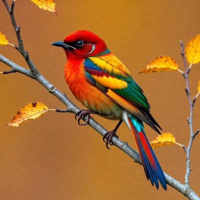 Colorful bird perched on autumn branch