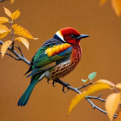 Colorful bird perched on autumn branch