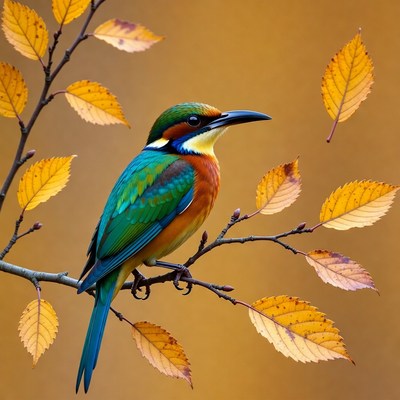 Colorful Bee-eater Bird on Autumn Branch