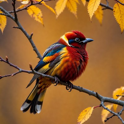 Colorful bird on autumn branch