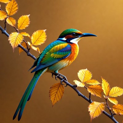 Colorful Bee-eater Bird on Autumn Branch