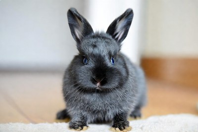Gray bunny with blue eyes