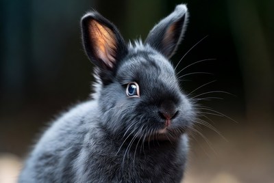 Closeup of blue-eyed black bunny