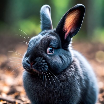 Black bunny rabbit in forest