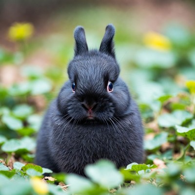 Black bunny in green grass