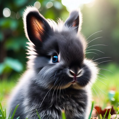 Fluffy gray bunny in grass