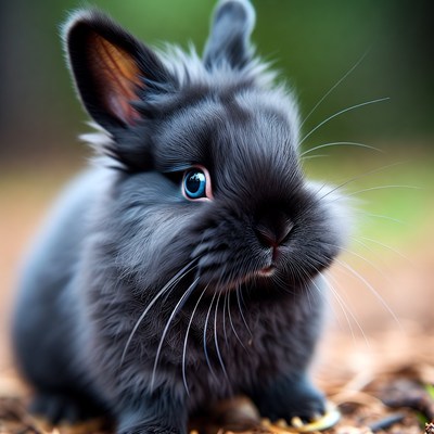 Fluffy gray bunny with blue eyes