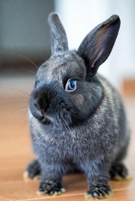Gray bunny with blue eyes