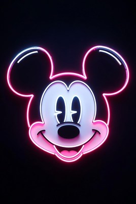 Pink Neon Mickey Mouse Head
