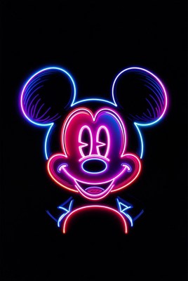 Neon Mickey Mouse on Black Background